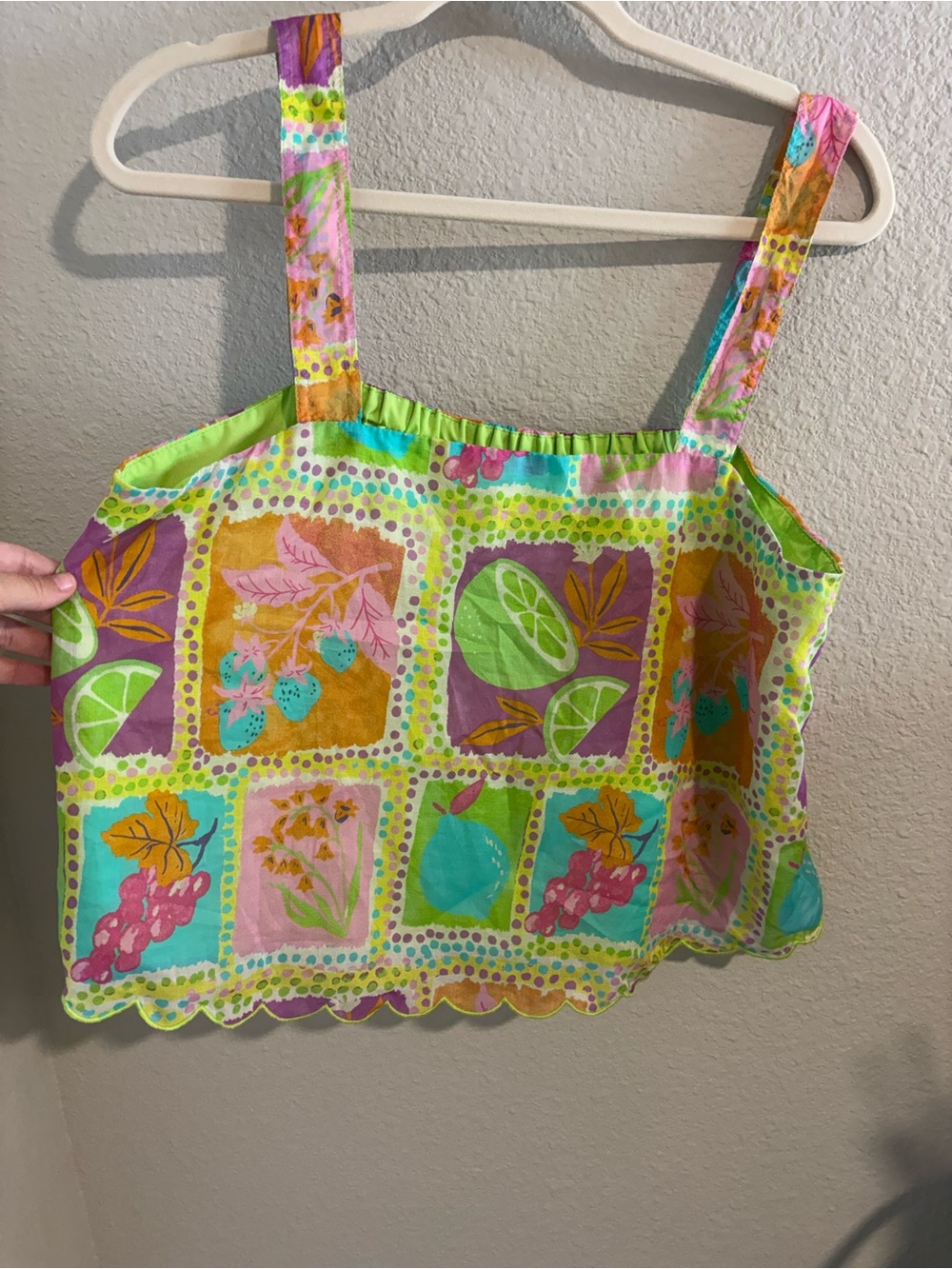 Bright Floral Patchwork Crop Top in Lime & Pink